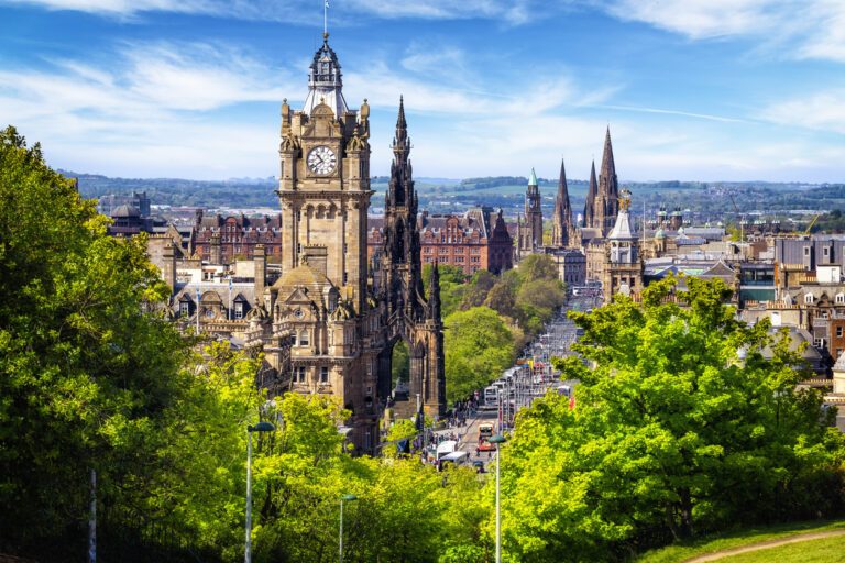 View from the Calton Hill on Princes Street in Edinburgh, Scotland, UK, where rent is being frozen to help cost of living crisis